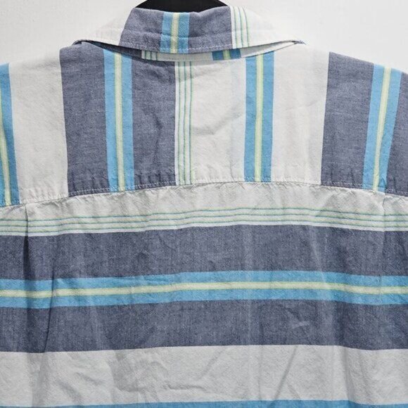 Columbia Men's Large Striped Short Sleeve Button-Up Shirt Blue White - Picture 10 of 12